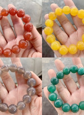 天然玛瑙回纹珠手串男女款玛瑙圆珠手链玉石手串情侣款佛珠手串