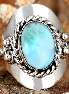 华杰wish跨境新款925银戒指 欧美风格波西米亚珠宝绿宝石戒指直销