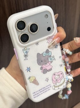 磨砂灰色可爱kt适用苹果17promax手机壳高级感小众iPhone16pro保护防摔软边框15pro保护套创意14女新款