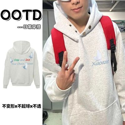 重磅纯棉潮牌情侣美式纽扣款连帽卫衣秋冬款潮流男女加厚加绒帽衫