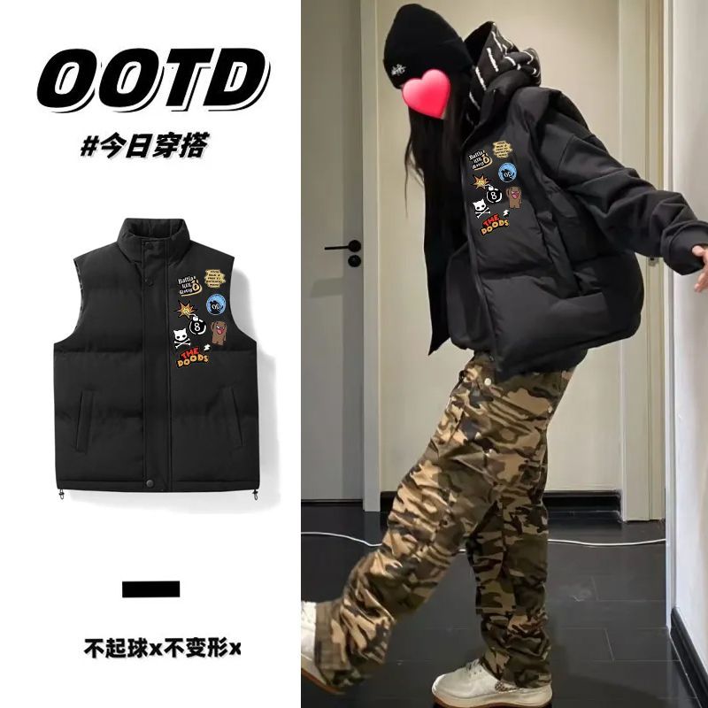 加厚保暖马甲男女青年vintage港风秋冬季外套痞帅防寒宽松棉马夹
