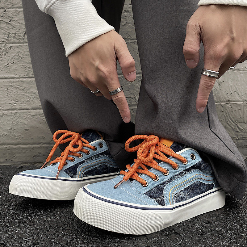 环球厚底蓝色帆布鞋男春秋爆款板鞋男2025新款休闲百搭潮流鞋子男