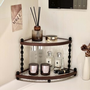 轻奢木质双层置物架客厅桌面收纳架化妆品整理架家居装饰复古摆件