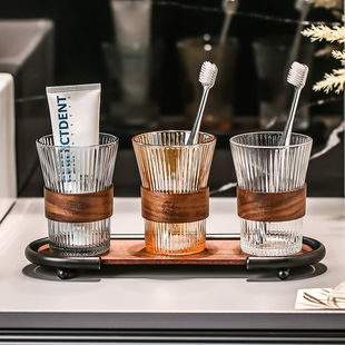 轻奢风牙刷杯玻璃漱口杯情况牙刷杯子家用高级感洗漱杯牙刷杯套装