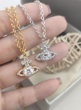 西家密镶锆石迷你土星星球项链