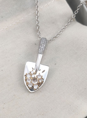 金银铲子项链女锆石镶嵌锁骨链