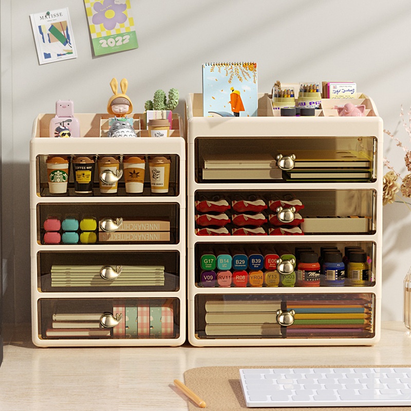 化妆品储物箱桌面收纳盒抽屉式办公室书桌上文具整理多层置物架柜