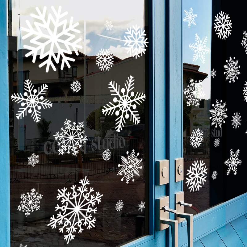 圣诞节白色雪花静电贴装饰橱窗玻璃门贴纸窗户背景布置窗贴画