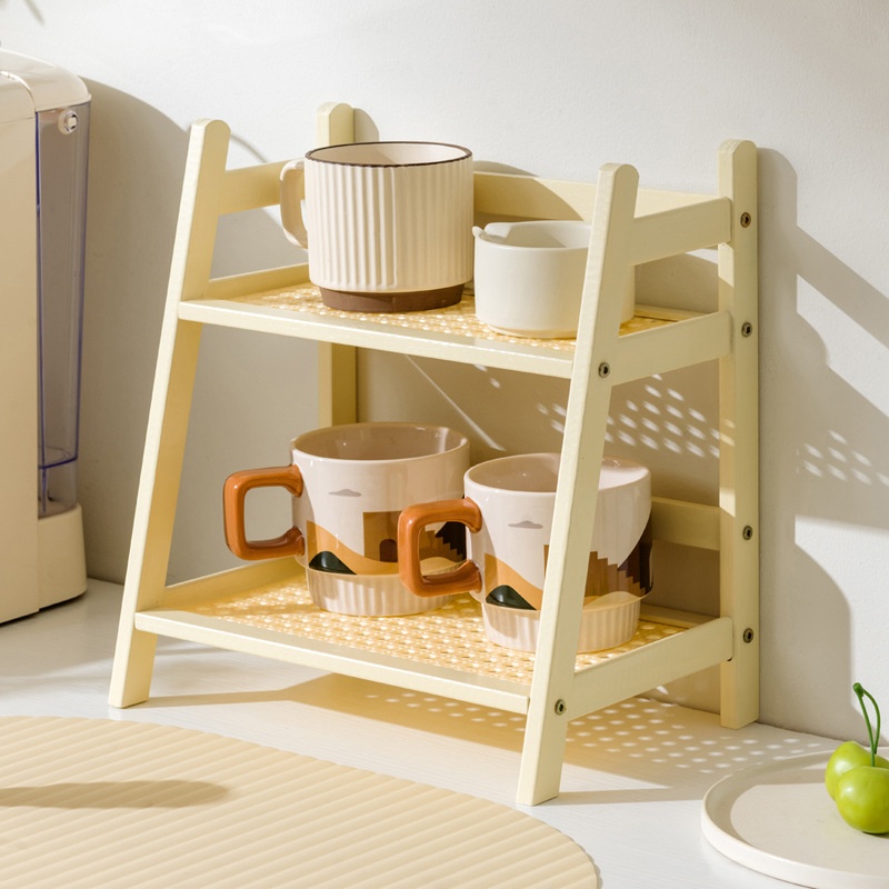 杯子收纳置物架仿藤编杯架双层桌面杂物水杯收纳架宿舍厨房整理架