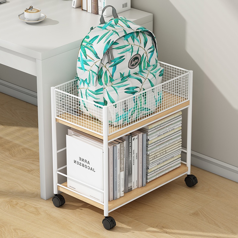 可移动书架带轮书桌旁放书包置物架落地铁艺书本收纳简易学生书柜