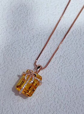 日韩天然全净体黄水晶项链女通体925银玫瑰金锁骨链吊坠礼物6.7CT
