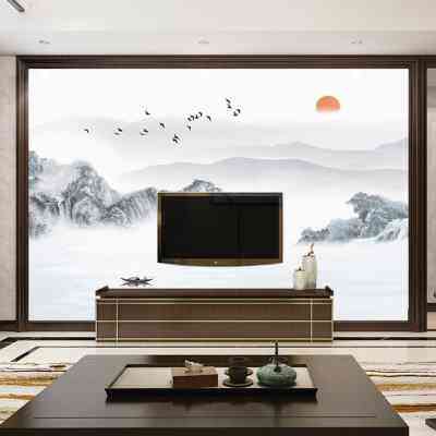 新款客厅电视背景墙壁布新中式山水墙纸影视墙布轻奢壁纸5d8d壁画