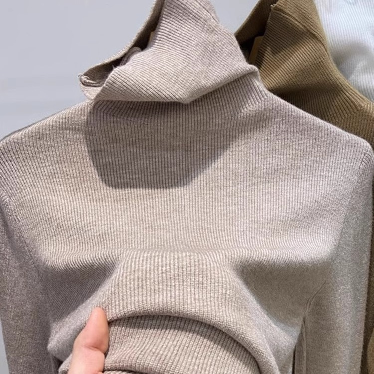 高级感软糯高领毛衣女套头秋冬内搭羊绒衫堆堆领针织打底衫上衣
