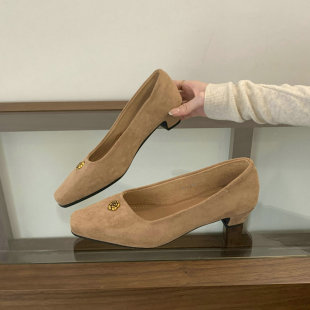 百搭通勤中跟浅口气质单鞋 2025新款 玛丽珍法式 女鞋 方头粗跟高跟鞋