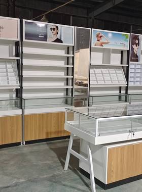 新款免漆板眼镜店烤漆柜台铁架展示柜货架中岛展示柜墨镜展柜定制