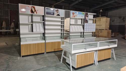 新款免漆板眼镜店烤漆柜台铁架展示柜货架中岛展示柜墨镜展柜定制
