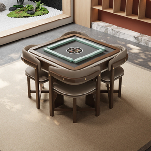 睿腾麻将机全自动家用新中式实木麻将桌餐桌两用一体两用茶台收纳