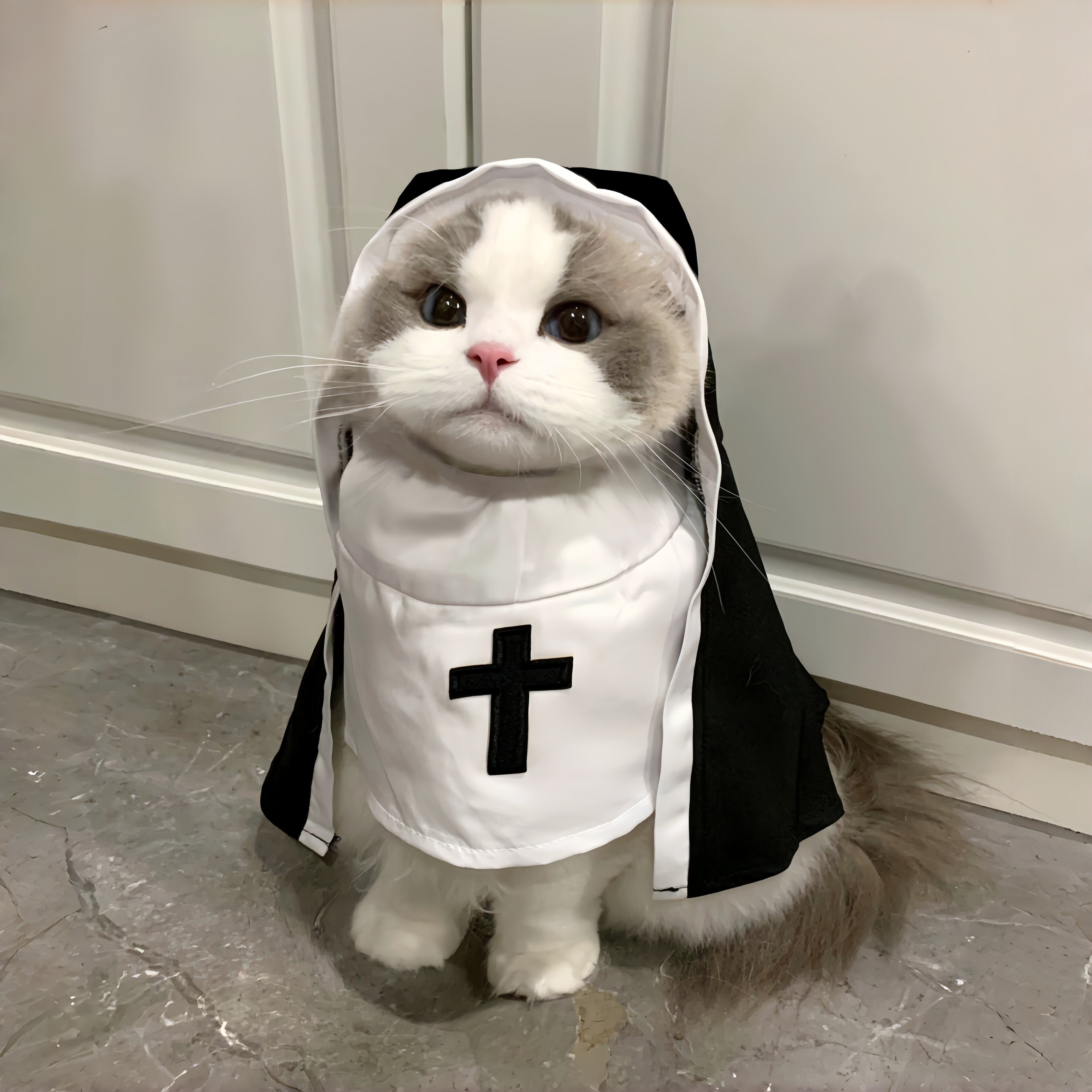 猫咪修女服万圣节猫咪服装宠物斗篷节日cos装扮户外搞怪拍照道具