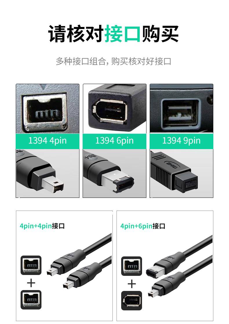 IEEE1394A数据线4P/6P/9P采集卡工业相机连接线1394火线大转小