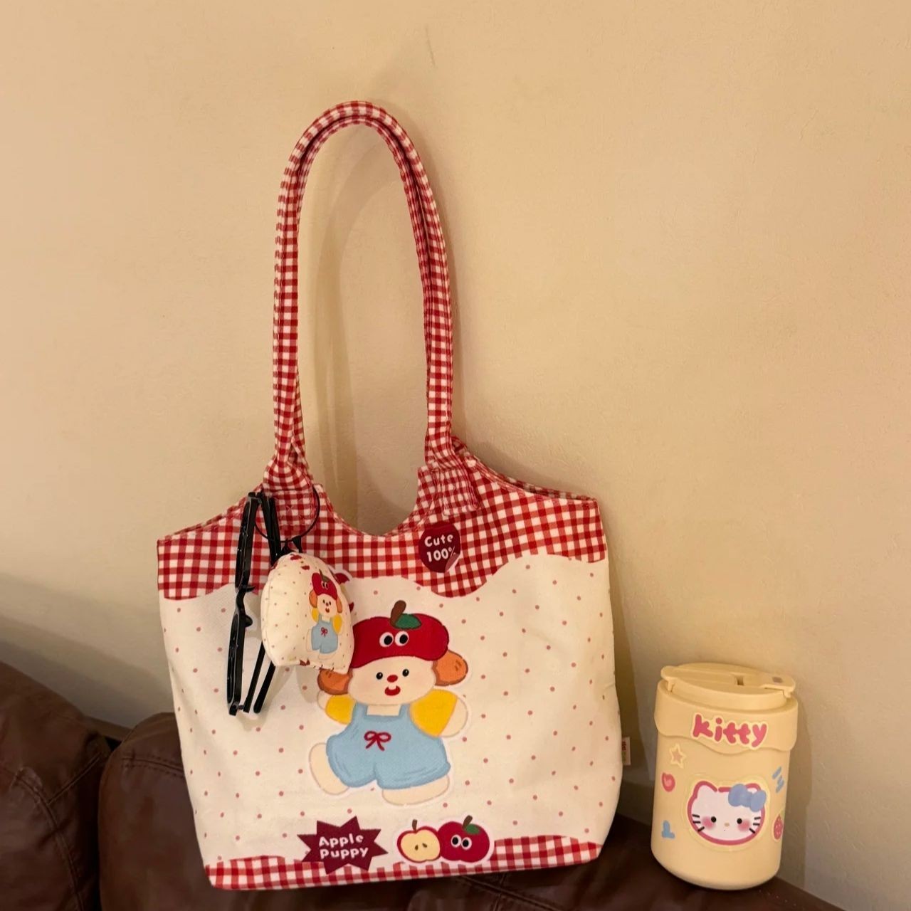 可爱波点苹果森系帆布包