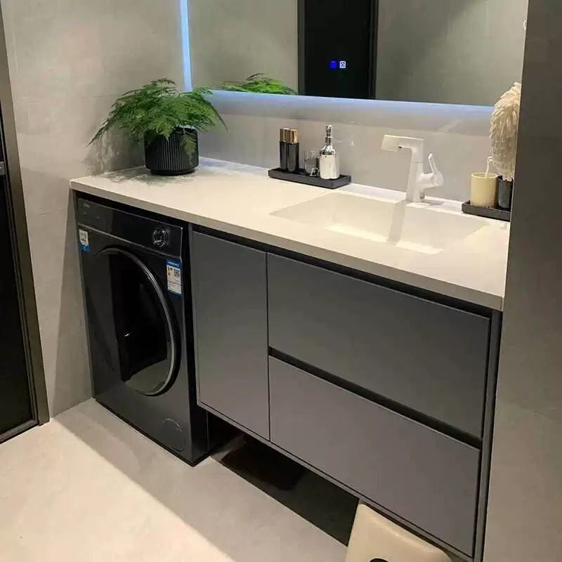 洗衣机一体岩板无缝卫生间洗脸盆柜洗漱台洗脸盆卫生间组合定制