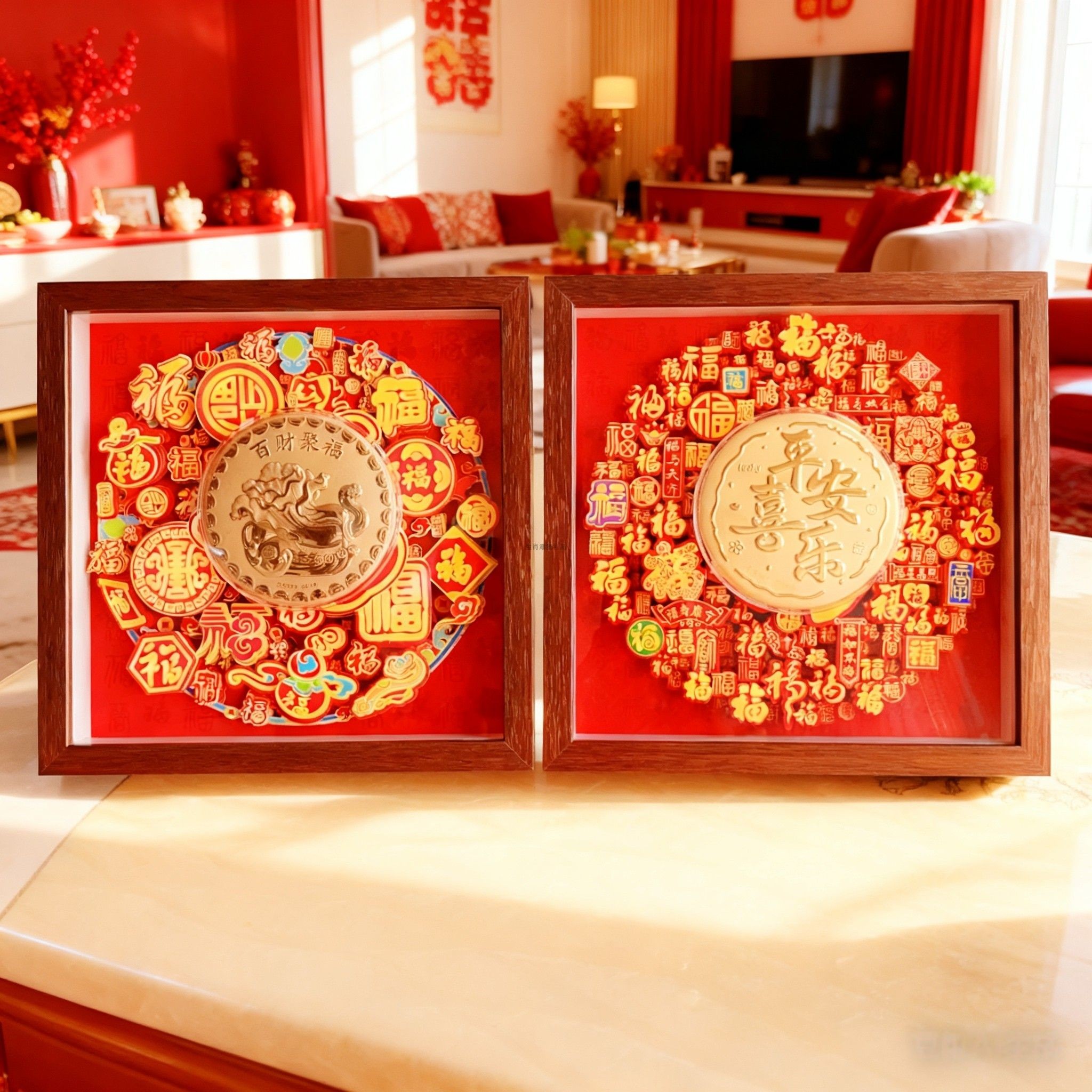 【原创】2026马年新款平安喜乐纸雕立体装饰福字客厅中式送礼桌面
