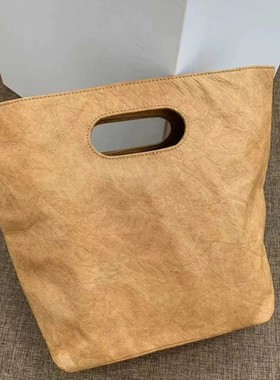 NNO出门上班小拎包女牛皮纸包包通勤包托特包小众复古手提袋水洗