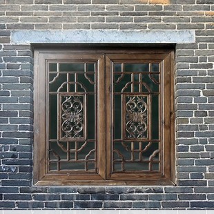 东阳木雕窗户玄关屏风隔断客厅格栅定制 仿古门窗实木花格镂空中式