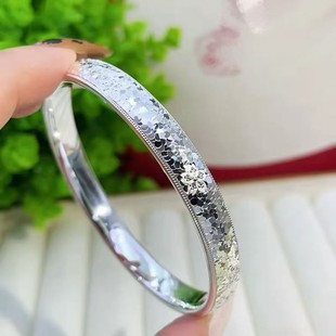 樱花碎冰冰足银9999手镯实心亮面镯子轮胎手环高级感送礼妈妈