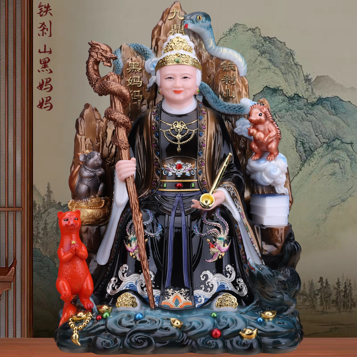 黑妈妈神像东北铁刹山黑老太像体五仙老太家用堂口供奉汉白玉摆件
