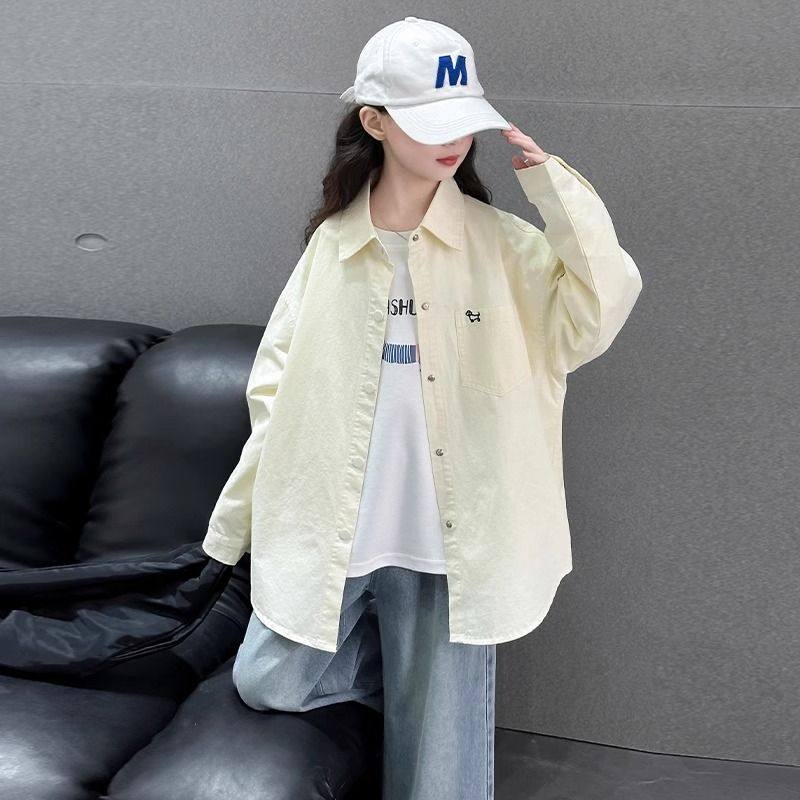 女童外套春秋2025新款刺绣中大童休闲全棉衬衫儿童装女孩洋气百搭