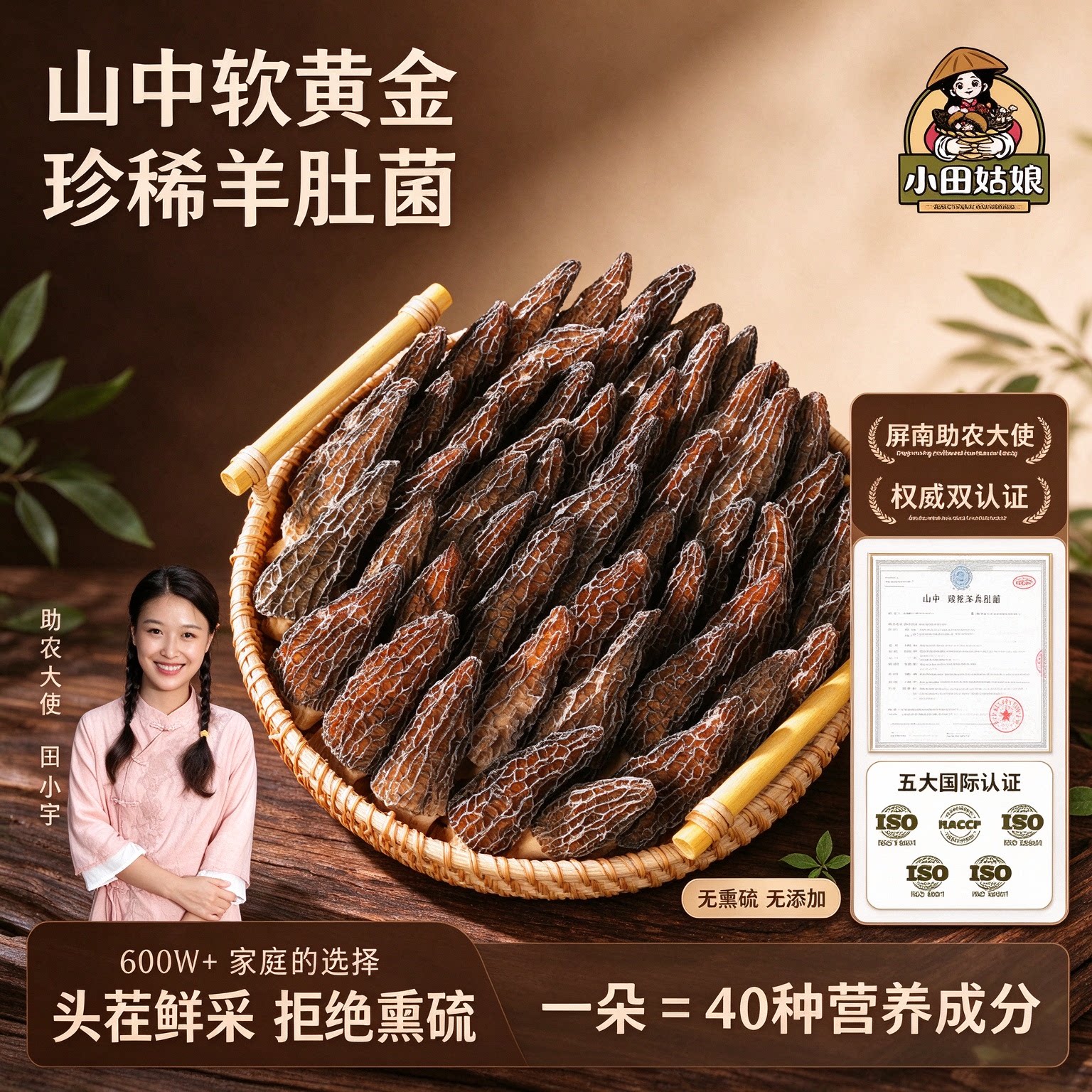 小田姑娘羊肚菌干货26年头茬羊肚菇新鲜菌菇煲汤火锅食材5-7公分