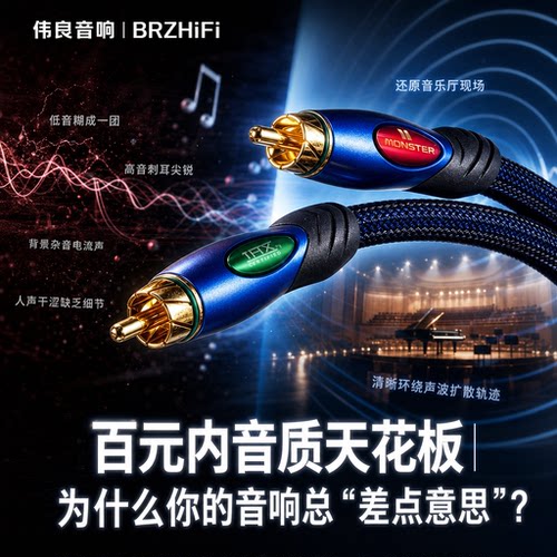 伟良音响BRZHIFI双莲花RCA音频线美国原装进口怪MonsterTHX认证
