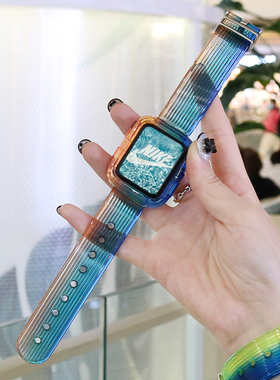 适用iWatch7表带WatchSE苹果手表带6/5/4代AppleWatch表壳S7保护壳SE冰川iPhone透明iWatchSE彩虹iPhoneWatch