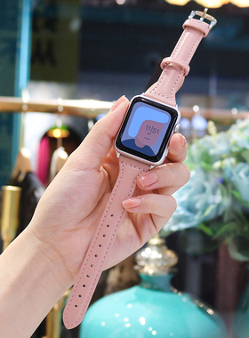 适用于苹果iwatch表带s6/5代女4运动3男2新1款iphone44240/38MM定制防水男女个性潮牌皮革替换带真皮质创意