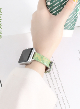 适用iwatch表带苹果手表applewatch6代7/SE5/4/3/2/1代复古花纹皮款商务44mm42女38mm40通用iphoneseries表带
