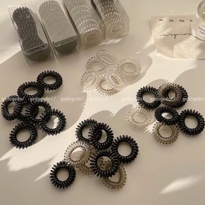 电话线发圈女黑色弹簧橡皮筋无痕透明头绳小皮套扎头发线圈发绳