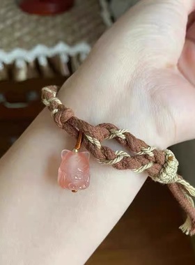 现货川料冰飘南红九尾狐配藏式风手绳开口可调节女手链 附证