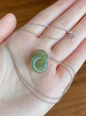 和田玉晴水料环环相扣锁骨链项链 温润冰透 搭配纯银豆豆链