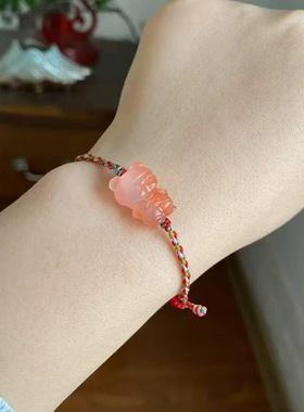 现货/冰飘南红哪吒宝宝女款手绳手链线条雕刻流畅重3.4g 附证