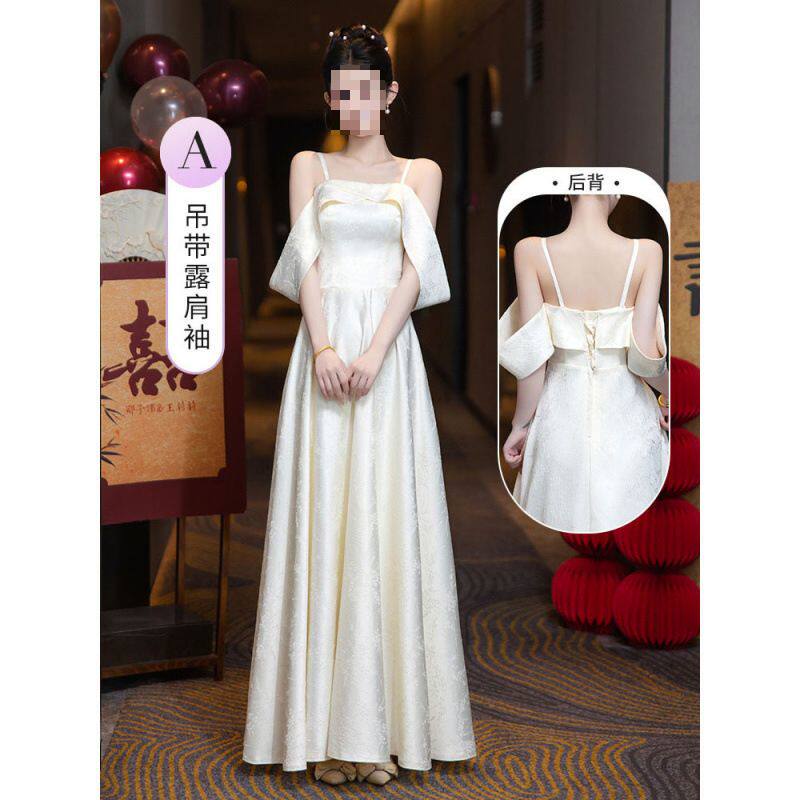 婚礼伴娘服缎面高级感姐妹团礼服结婚香槟色小个子气质礼服裙显瘦