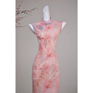 粉色旗袍女夏季新中式连衣裙女装改良高贵气质日常苏州轻奢高级感