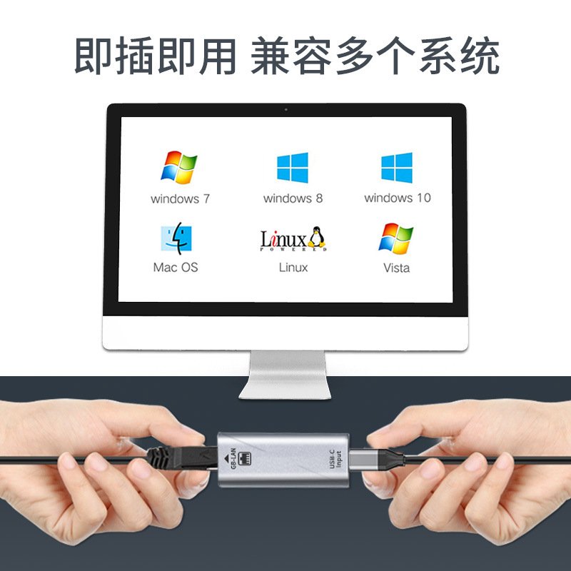 Type-c母网口转换器 rj45千兆网口 C母转rj45千兆网口转换头 高速