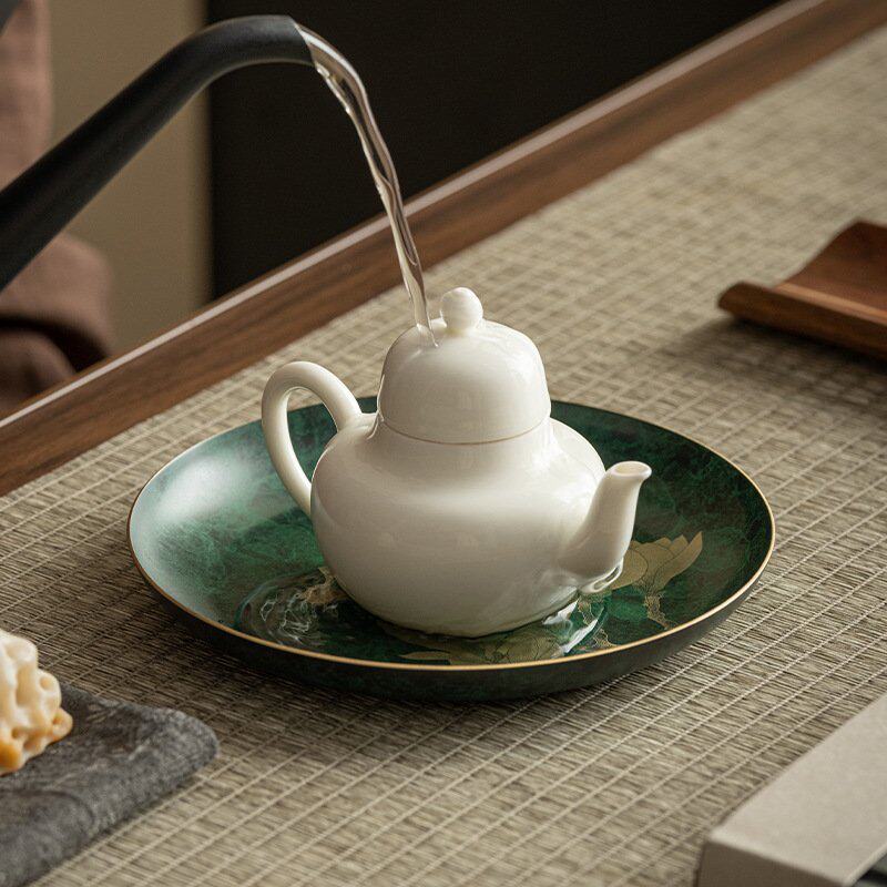 纯黄铜茶承壶承垫盘干泡台小茶盘手工日式茶道配件紫砂壶托盘底座