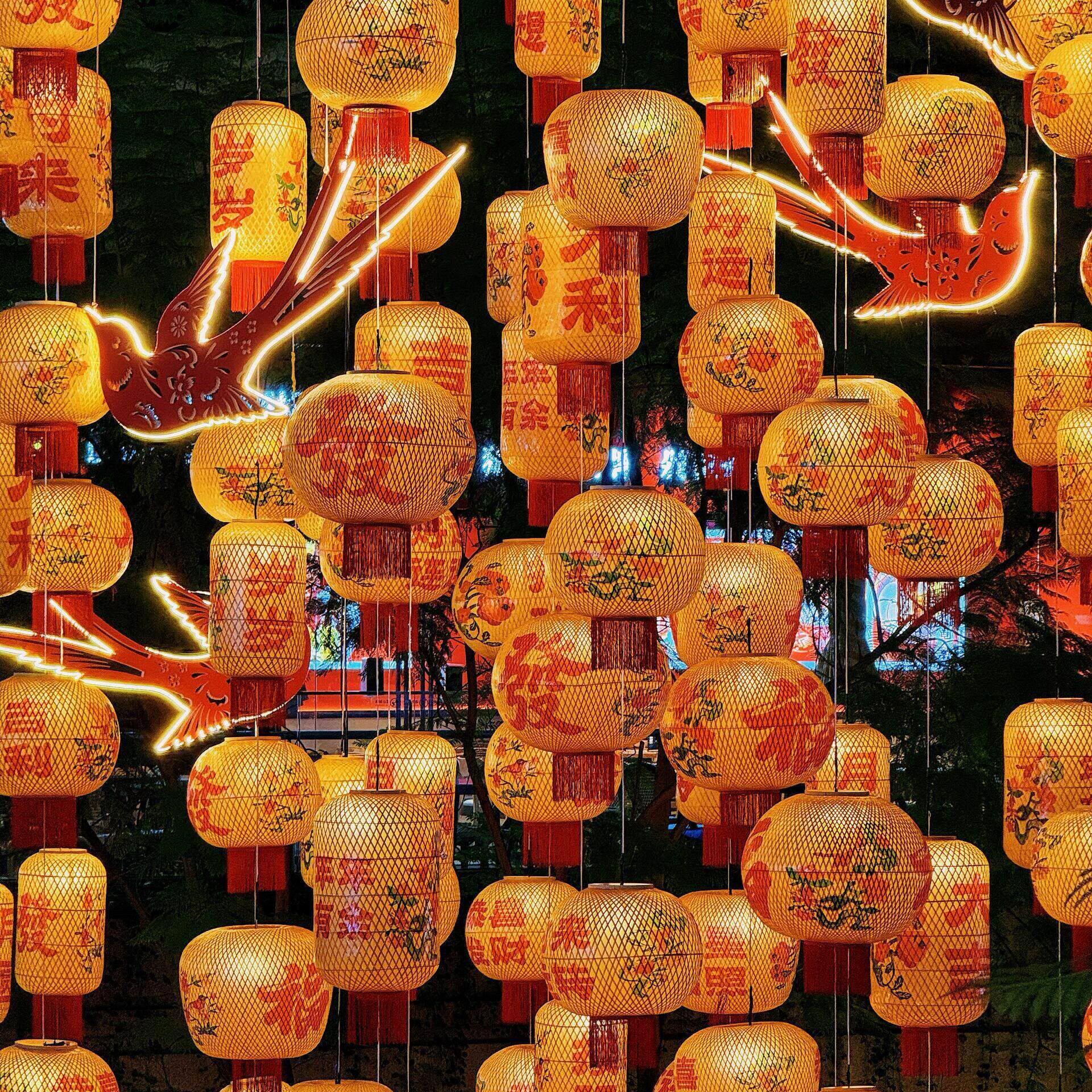 竹编油纸灯笼 复古印字广告灯笼中餐厅火锅店景区古风吊灯可 订