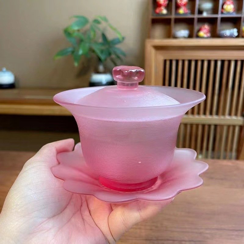 新初雪冰冻烧粉透明功夫茶具茶杯主人杯盖碗无铅水晶玻璃日式茶具