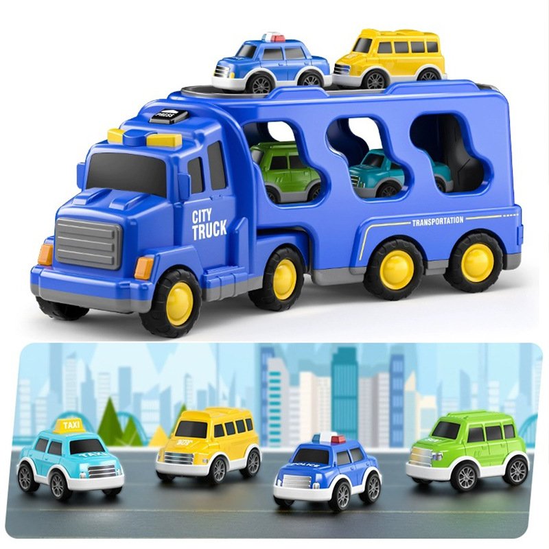 跨境亚马逊韩国儿童消防车玩具男孩工程车汽车模型套装双层收纳车