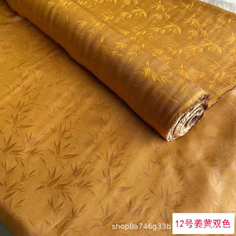 竹叶花镂空提花花罗真丝布料 桑蚕丝汉服旗袍上衣透孔罗提花面料