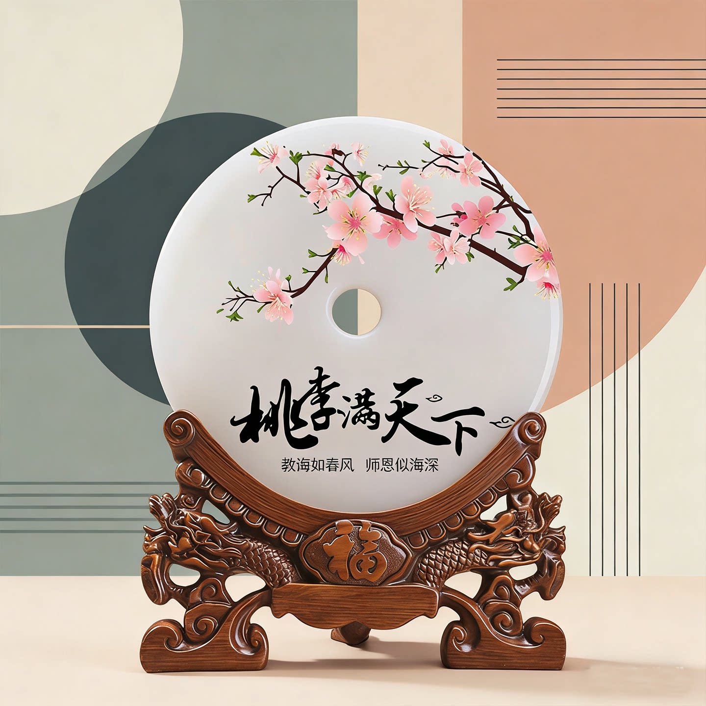 退休纪念品定制送领导高档玉石平安扣摆件送老师荣休礼物龙座礼盒