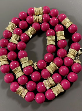 美国老牌TALB0TS打标无光金亚克力紫色圆珠中长款毛衣链项链女